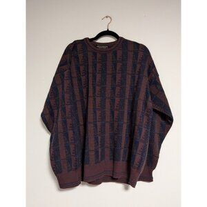Brandini Le Collezioni Mens Crewneck Sweater Burgundy Navy Geometric KnitVintage